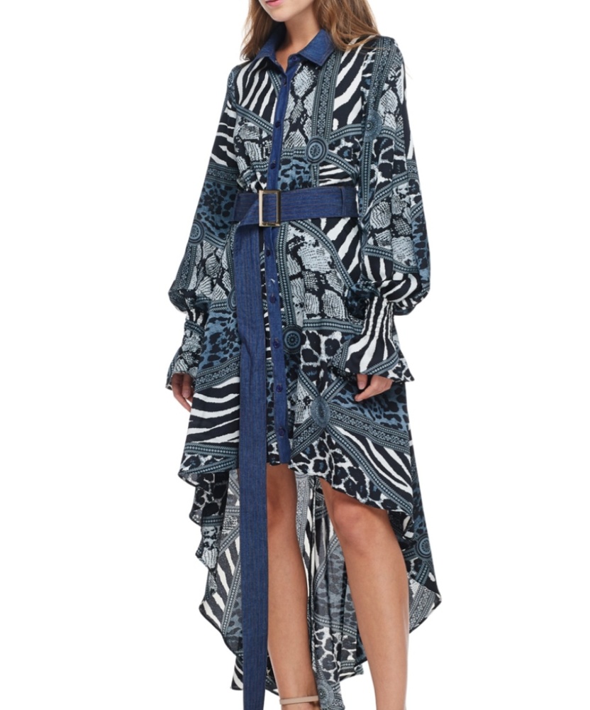 Asymmetrical High-Low Maxi Dress with Belt.